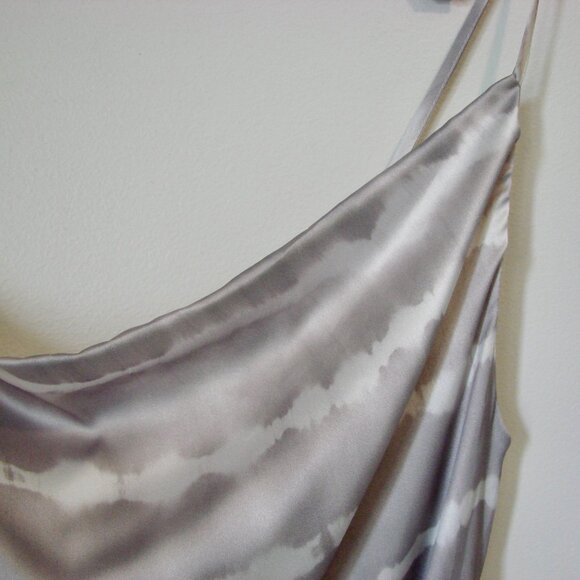 Satin Mini Slip Dress Gray White Tie Dye Sleeveless Holiday Party Medium NWT - Picture 6 of 15